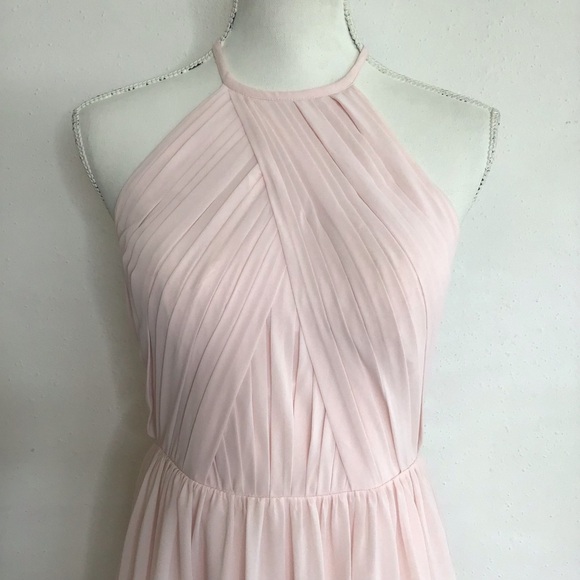 JJ’s HOUSE WOMEN ELEGANT CHIC PINK COLLAR HALTERED PLEATED CHIFFON MAXI DRESS S - Picture 4 of 11